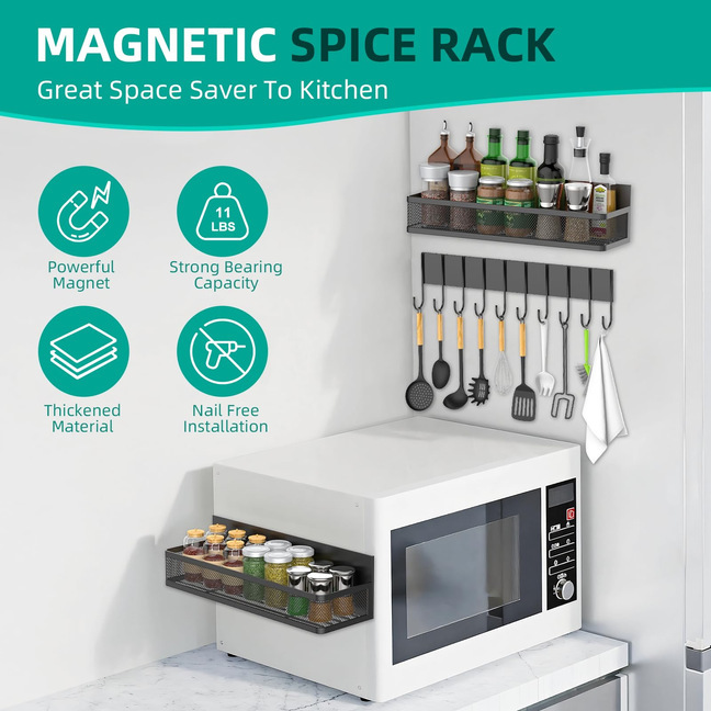 Rack de condimento de absorción negra Amazon hierro forjado sin perforación cocina refrigerador lateral condimento de absorción de almacenamiento rack