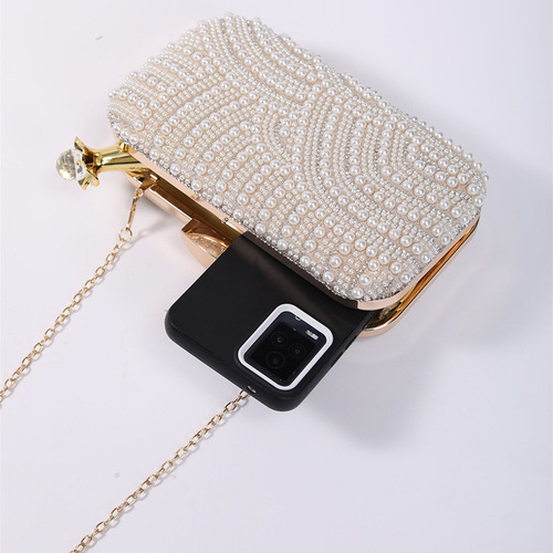 European and American vintage pearl dinner bag handmade bead embroidery bag inlaid with diamond banquet dress bag ladies elegant clutch bag