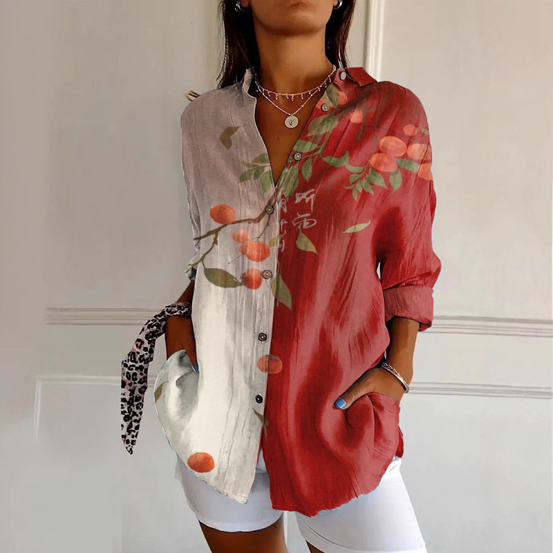 2025 new ladies long shirt summer European and American trend half sleeve flower short sleeve pattern printing pod custom