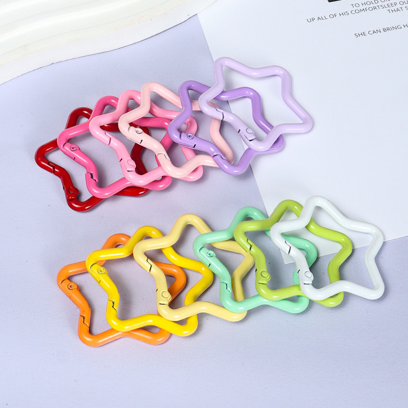 Cross-Border Hot-Selling Spring Buckle Five-Pointed Star Metal Painted Colorful Jewelry Accessories Handmade DIY Keychain Connecting Ring
