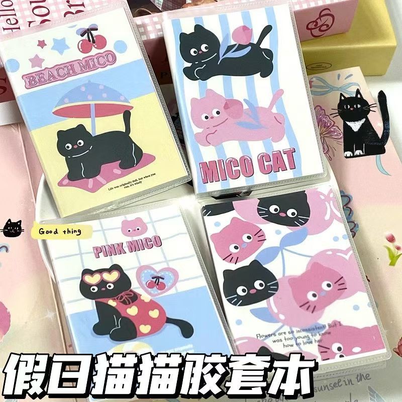 휴일 고양이 고무 슬리브 포켓 A7 휴대용 고가 학생용 노트북 내구성 있는 미니 가로줄 책 핸드북