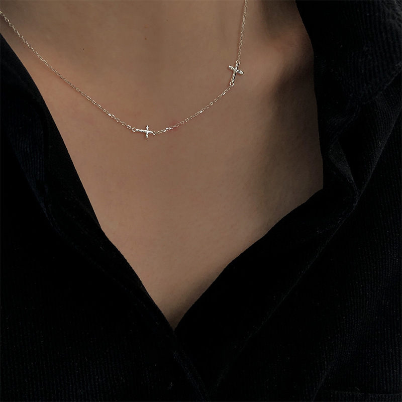 925 Sterling Silver Mini Cross Clavicle Chain Necklace ins Women's All-match Niche Design Fashion Elegant Necklace