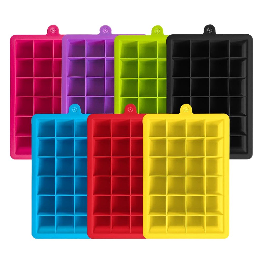 Cubo de hielo de silicona 24 rejilla cuadrado molde de cubo de hielo con tapa fabricante de hielo del hogar molde de cubo de hielo en stock al por mayor