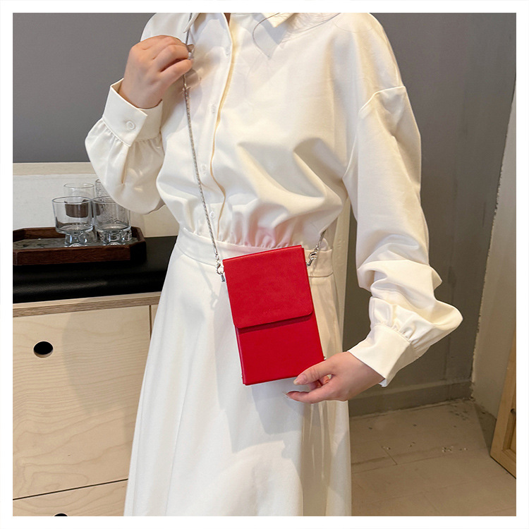 Damen Umhängetasche Mini Handytasche Rote Kettentasche Elegant_voghion.com