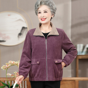 Middle-aged and old grandma's autumn clothes new corduroy coat women's western style mother's casual jacket old lady's clothes