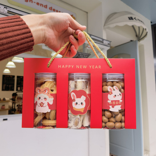 2024 New Year Cookies Nougat Snowflake Crisp Hand Box Gift Box Red Creative Year of the Dragon Candy Box Western Dessert Box