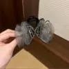 Серый, бант со стразами, 8 см