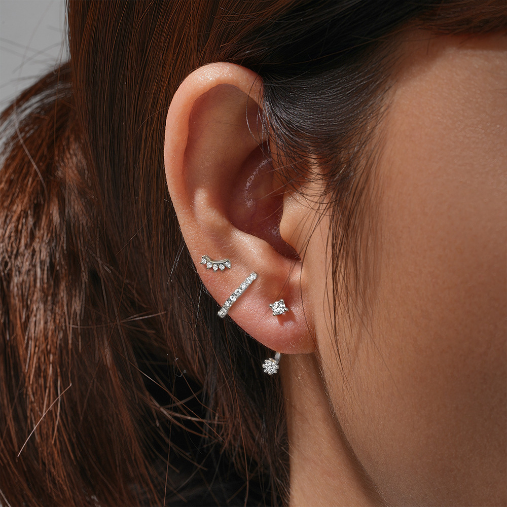 4g Weight Zircon Inlay Material Earrings Classification 3 Pieces Set Quantity Daily Occasion 925 Sterling Silver Material Geometric Pattern Women's Gender Plating, Inlay Design Simple Style Style 3 Pieces Set 925 Sterling Silver Zircon Geometric Earrings 76