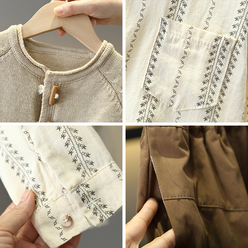 6147 Traje de otoño para niños 2025 Nuevo estilo Estilo occidental Chaqueta de suéter para niños Traje de tres piezas Ropa de primavera y otoño para niños