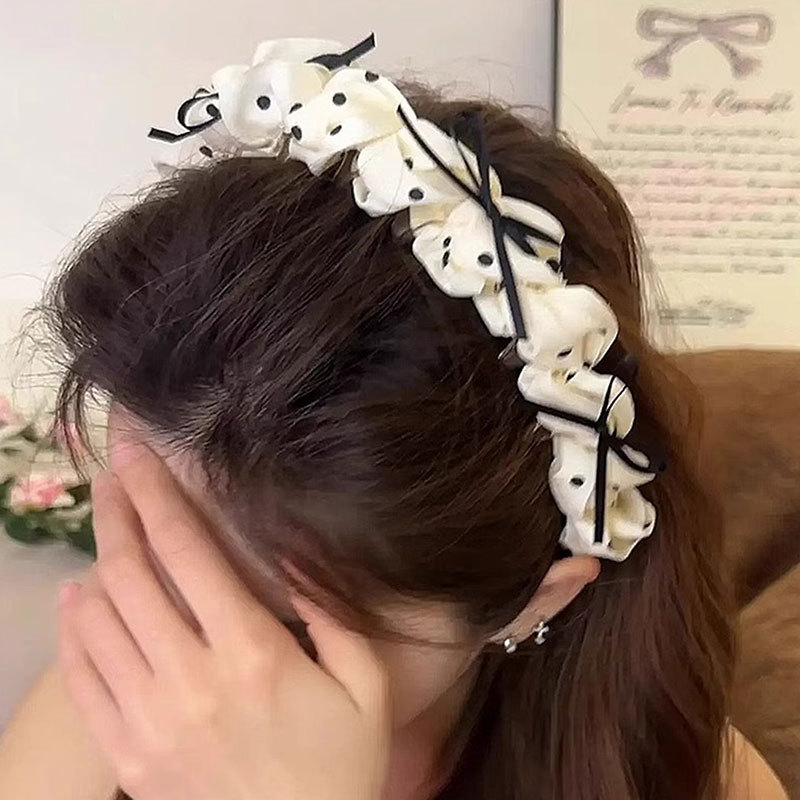 波点蝴蝶结飘带发箍女高级感气质头箍外出百搭高颅顶压发发卡头饰|undefined