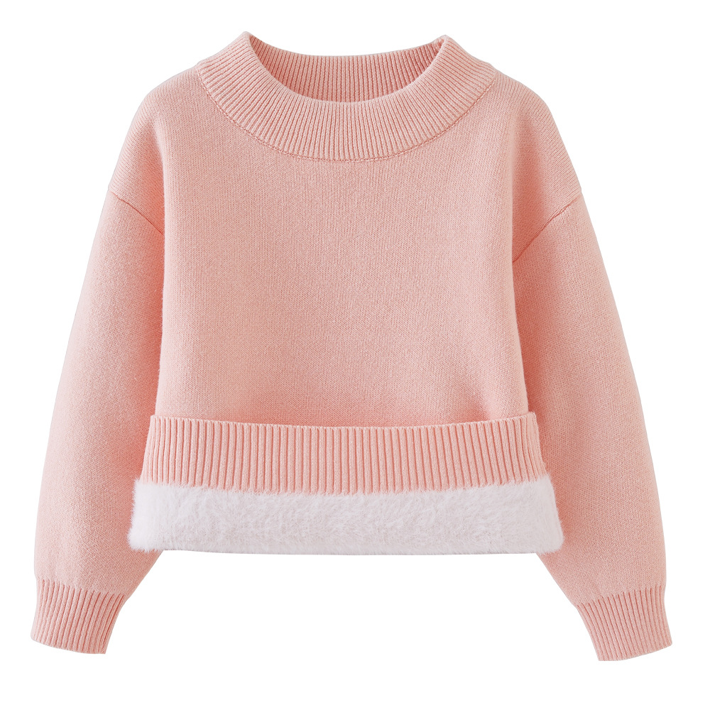 Ropa de invierno suéter forrado de lana de una sola pieza de terciopelo engrosado cuello redondo cálido bebé de los niños de punto camisa de fondo superior al por mayor