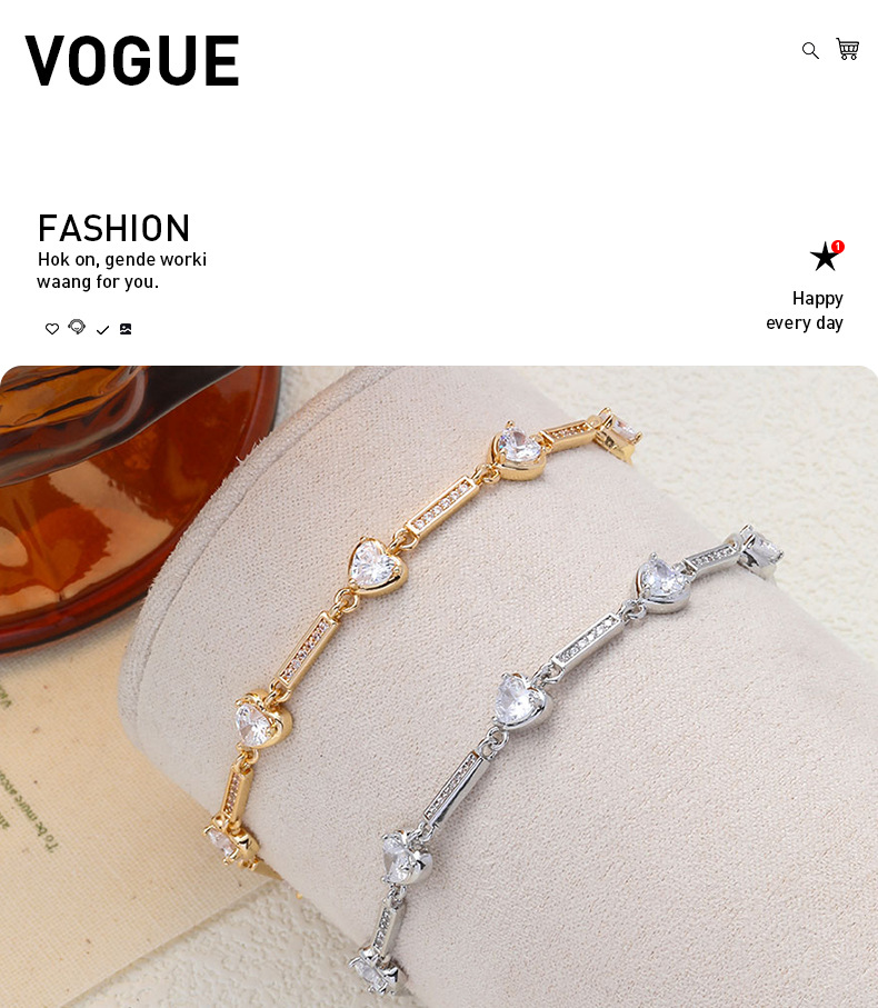 Pulsera de mujer en cobre con corazón de circón elegante_voghion.com