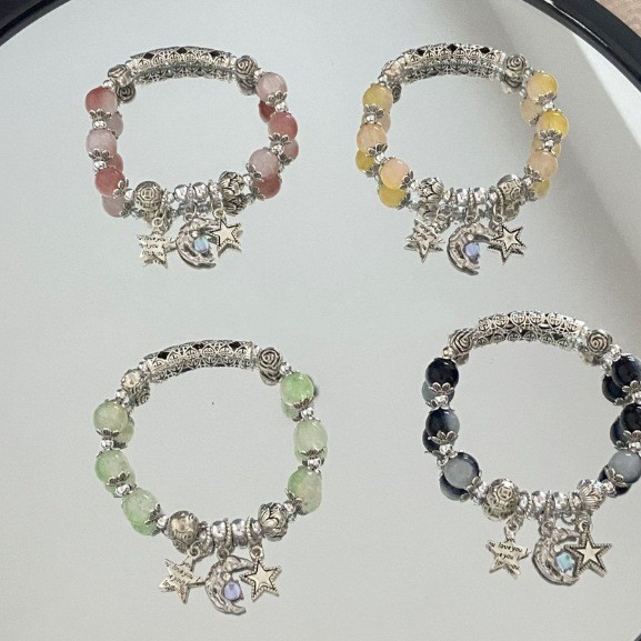 国风琉璃手串摆摊星月弯管古银渐变串珠手链景区热销饰品批发货源