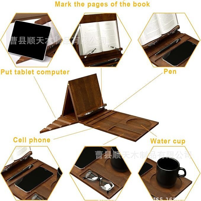 木製読書スタンド折りたたみページクリップ家庭用携帯電話タブレットホルダー角度調整可能な読書スタンド|undefined