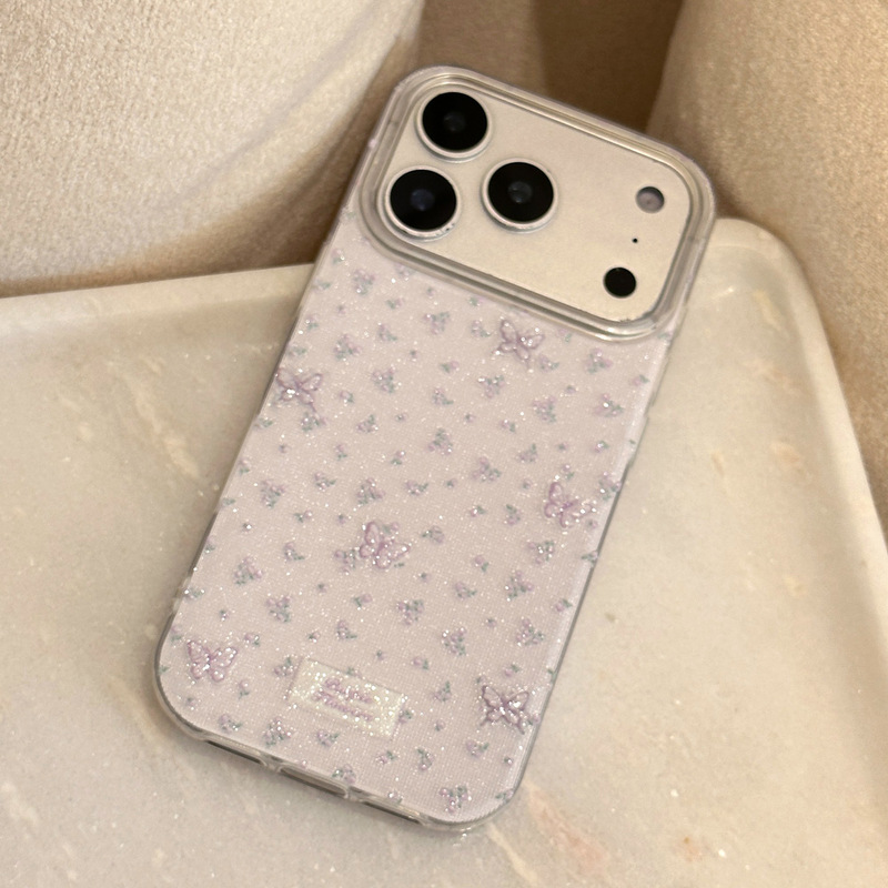 Light Purple Floral Design Suitable for iPhone 17, Glittery iPhone 16, iPhone 17 Pro Max Phone Case, Gentle and Elegant Style for iPhone 11, Hard Case for iPhone 15
