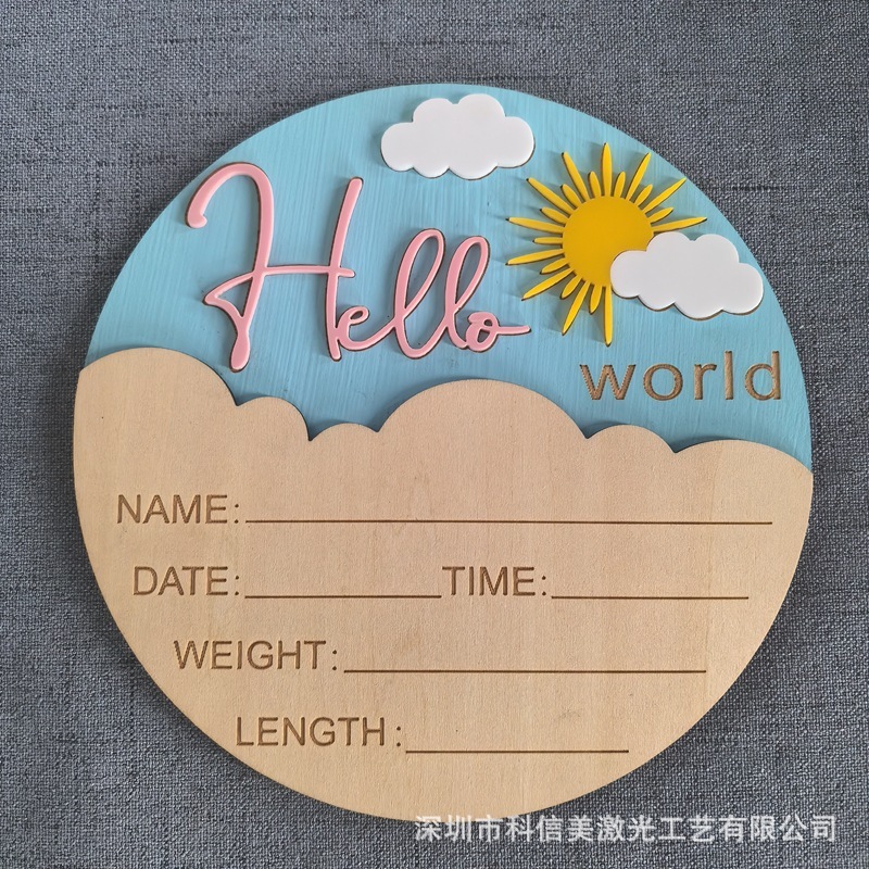 Hello World ハローワールド 新生児パーティー ウッドチップ 記念カード 写真記念ウッドチップ 新生児|undefined