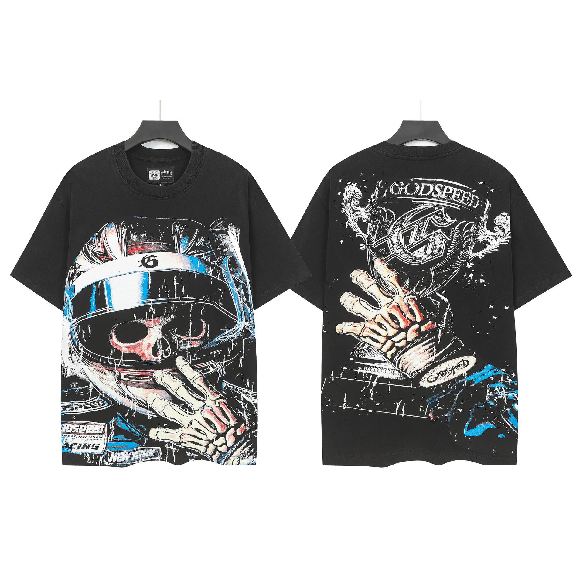 Cross-border Wholesale High-quality Gods Short-sleeve Heavy Wash FOG High Street Fashion Brand Skull Print Pure Cotton_viptrois.com