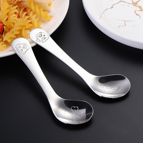 304 stainless steel baby learning eating training spoon, children's crooked mouth and elbow training spoon, creative cartoon baby spoon