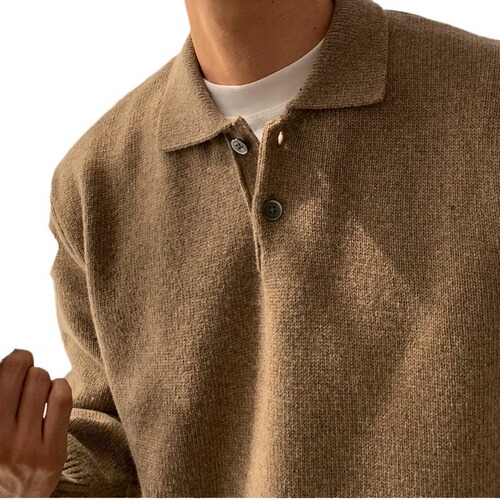 Fall Polo Collar Solid Color Men's Versatile Casual Korean Style Loose Hoodless Knit Sweater Hong Kong Style Line Top