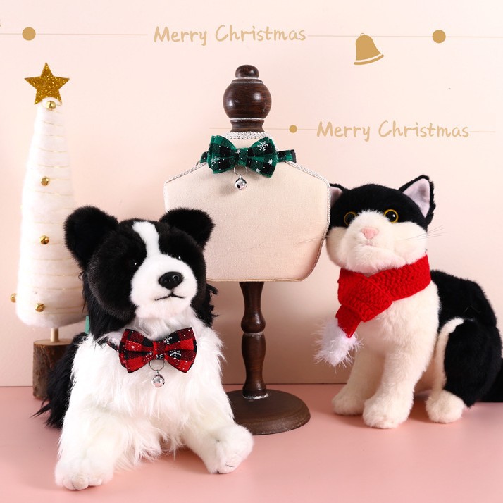 Pet ajustable anti-asfixia arco de doble capa copo de nieve cuadrícula collar de Navidad gatos perros campana accesorios collar