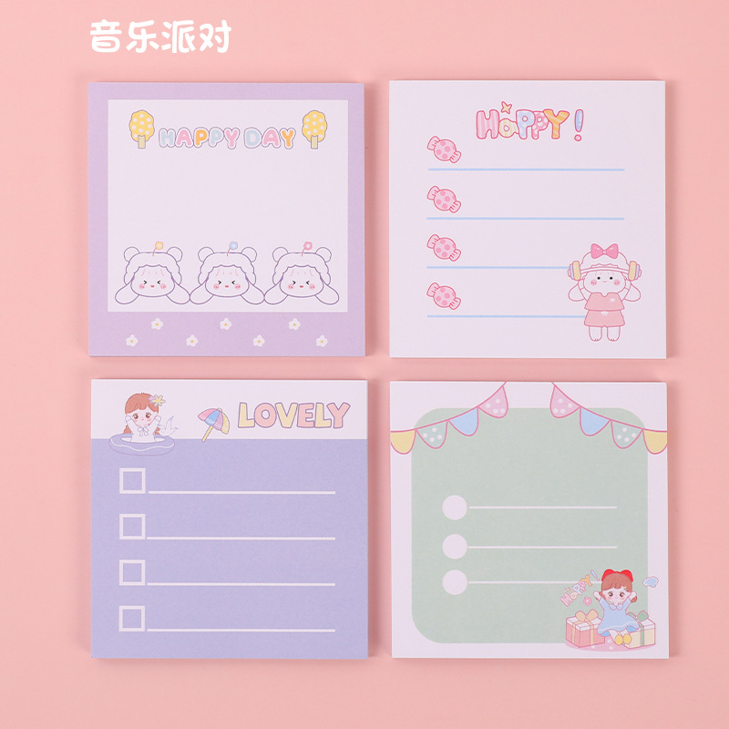 Etiqueta engomada de la nota de la muchacha del corazón de la nota pegajosa combinación de dibujos animados de 4 piezas