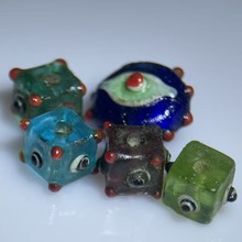 尼泊尔手工老琉璃方块珠老料多宝蜻蜓眼珠散珠手链项链diy配件饰