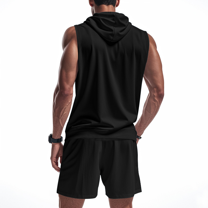 Men's Zip-Front Sleeveless Hoodie And Shorts Set Lightweight Athletic Gym Wear for Summer Workouts And Casual Street Style_viptrois.com