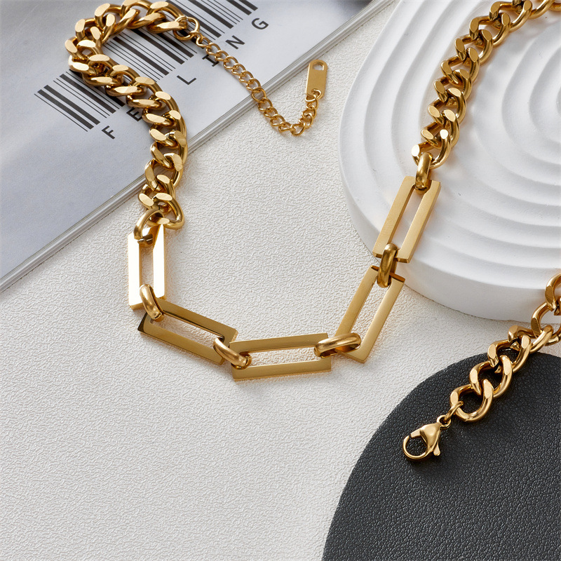 Hip Hop Fashion Stainless Steel Clavicle Chain stitching chain necklace