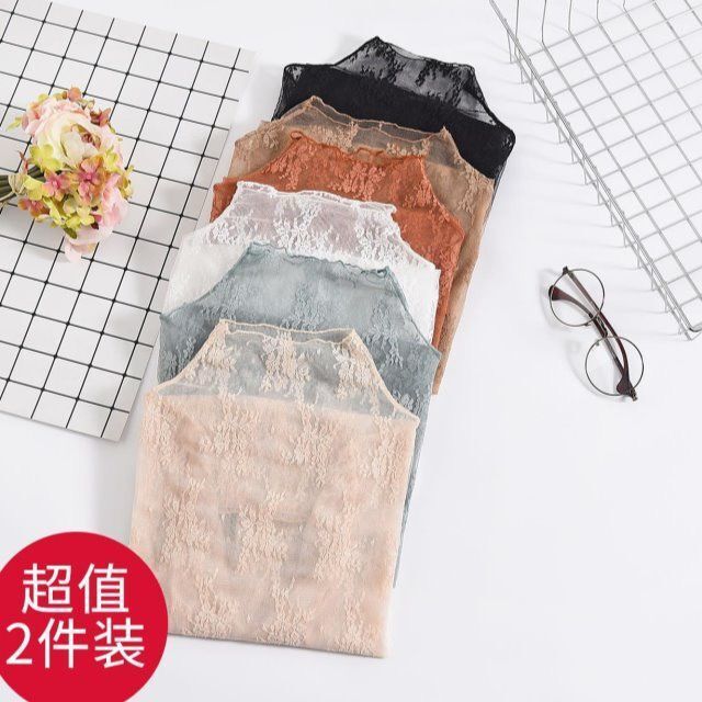 Hollow lace bottoming shirt for women 2024 Spring and Autumn New Thin half turtleneck inner mesh high-grade top for women