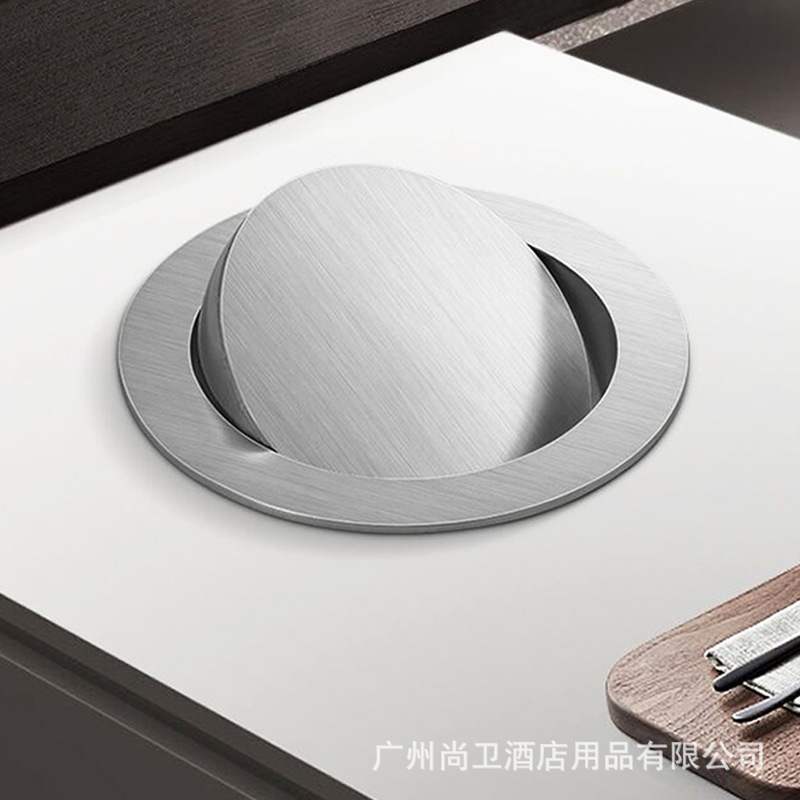 Stainless Steel Countertop Embedded Trash Can Kitchen Restroom Countertop Decorative Shake Cover Flip Cover Concealment