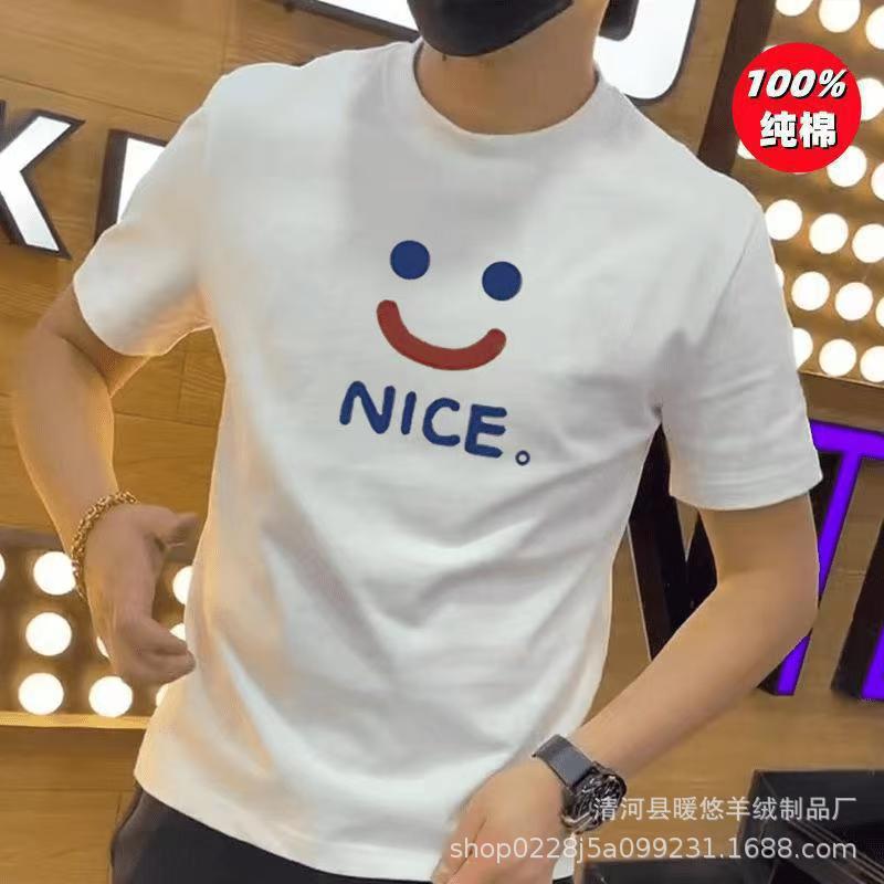 summer casual stylish chinese-style loose-fitting pure cotton short sleeves youth letter all-matching boys‘ t-shirts new in xinjiang cotton