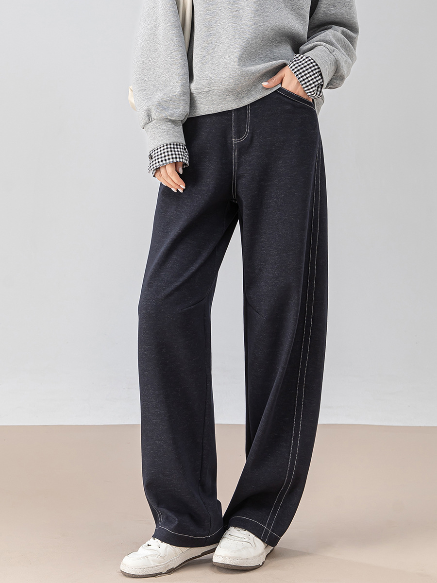 Quần culottes nữ ống rộng dáng chuối giả denim dệt kim mùa thu — Màu xanh lam đậm