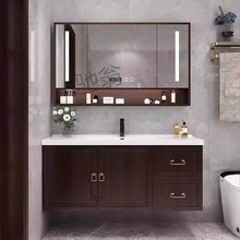 Xac橡木法式现代浴室柜智能镜柜组合实木中式卫生间洗漱陶瓷一体