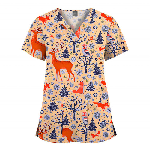 New product stretch printed short-sleeved shirt, nurse's clothes, surgical clothes, European and American doctors 'clinics, dental hand-washing clothes on behalf of China