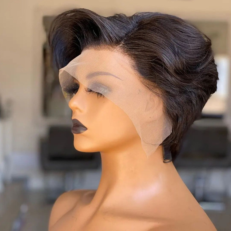 Straight hair elf cut wig human hair wig 13x 4 transparent lace short bob wig t part lace