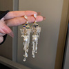 Silver needle, crystal, design retro earrings from pearl with tassels, internet celebrity, trend of season