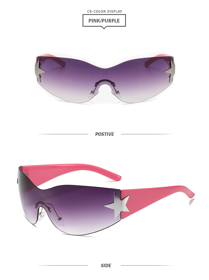White, Black Color Fashion Star PC UV400 Protection Special-Shaped Mirror Frameless Sports Sunglasses