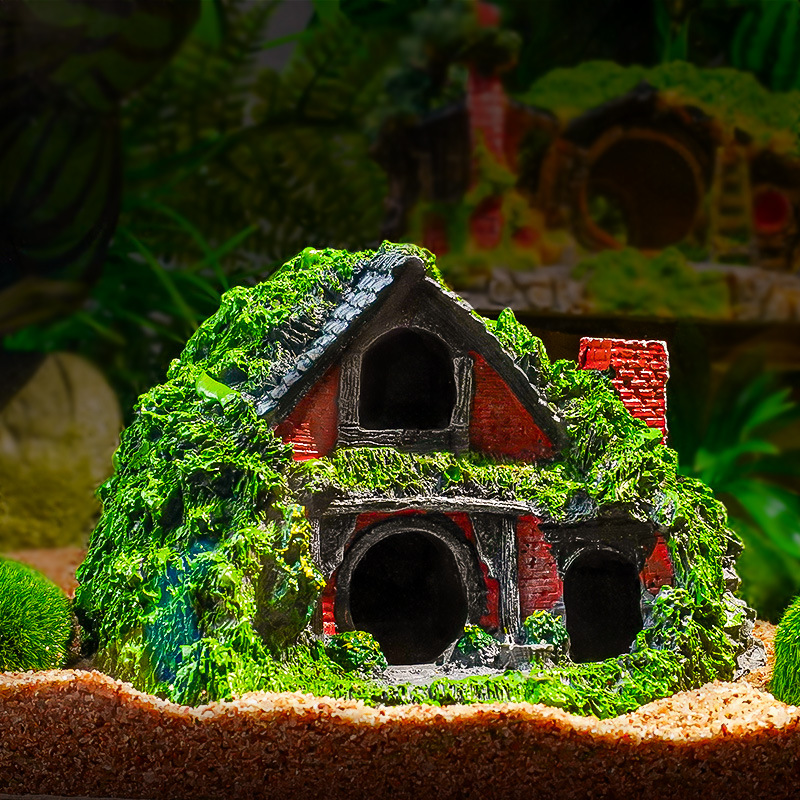 Decoración de paisajismo para acuarios, muy vendida en el extranjero, casa de paja de resina, simulación de cabaña de paja, artesanías y adornos acuáticos