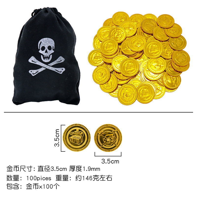 Monedas de oro piratas Halloween props fichas monedas accesorios de juegos de mesa bolsas de monedas de juguetes de plástico monedas de caza del tesoro monedas de oro
