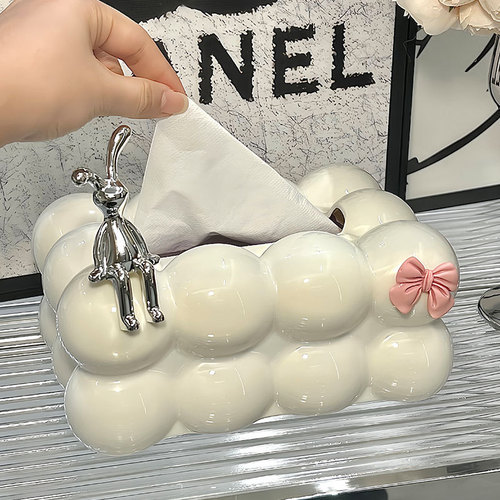 Light luxury tissue box living room high-end home decoration ornaments bubble shape paper box electroplated rabbit napkin box