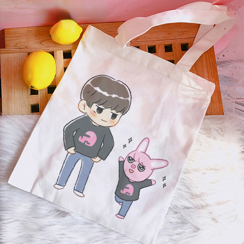 Transfronteriza Venta caliente Stray Kids Skzoo periférico impreso lienzo bolsa de hombro bolsa plegable bolso de compras