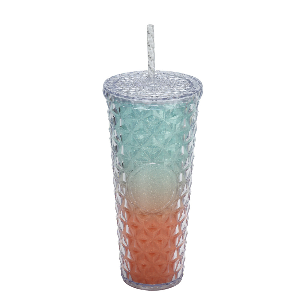 Vaso de Plástico con Pajita de Plástico PS Doble Capa y Ecológico para Oficina y Hogar