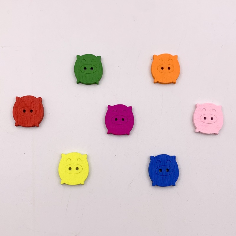 16*17*3mm color de dibujos animados lechón hermosa decoración niños dibujos animados de madera cabeza de cerdo 50 piezas por paquete