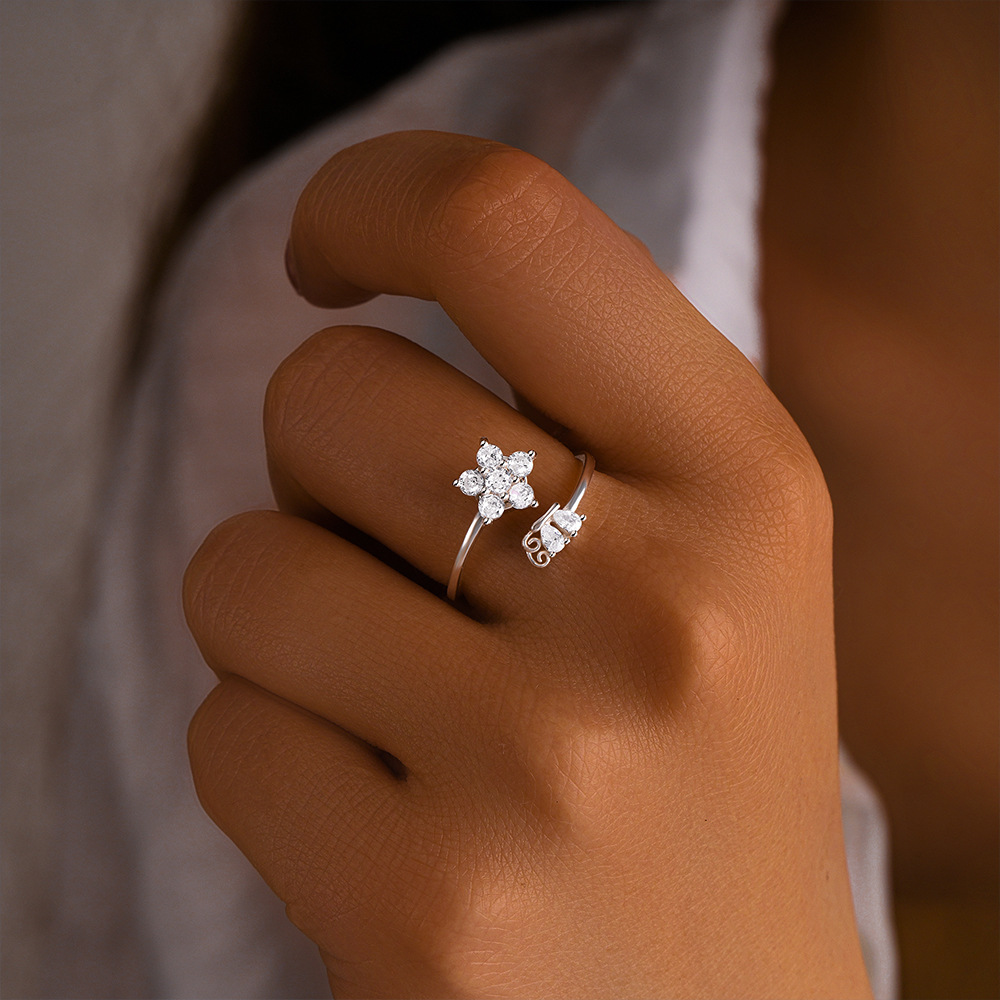 2g Weight Zircon Inlay Material Anxiety Ring, Open Rings Classification Adjustable Ring Size 1 Piece Quantity Daily Occasion 925 Sterling Silver Material Sun, Moon Pattern All Seasons Season Women's Gender Plating, Inlay Design Sweet, Shiny Style 925 Sterling Silver Zircon Sun Moon Open Rings Anxiety Ring 925 Sterling Silver Rings 15