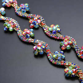 厂家批发手缝发饰服装辅料S形玻璃钻链花链彩色水钻链diy饰品配件