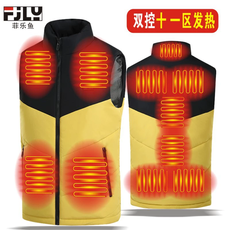 New standing collar zone 11 heating cotton couple vest cotton vest neck warm back men color combination smart heating horse clip