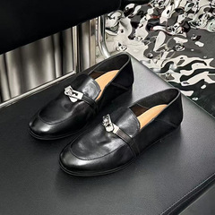 女性用ウォッシュドホースハイドローファー2025新しいレトロスリッポンフラットシューズ馬シャックルツーウェア小さな革靴