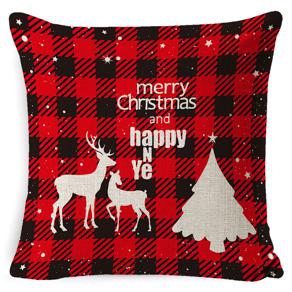 Amazon popular hogar suministros Navidad funda de almohada nórdico Plaid Lino cojín sofá