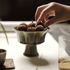 越窯龍泉青瓷高足葵口茶點盤餐盤果盤食盤花瓣點心盤日式簡約