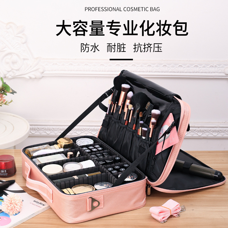 Gran bolsa de cosméticos portátil de las mujeres de gran capacidad avanzada bolsa de almacenamiento maquillaje tatuaje bordado manicura Caja de Herramientas rosa